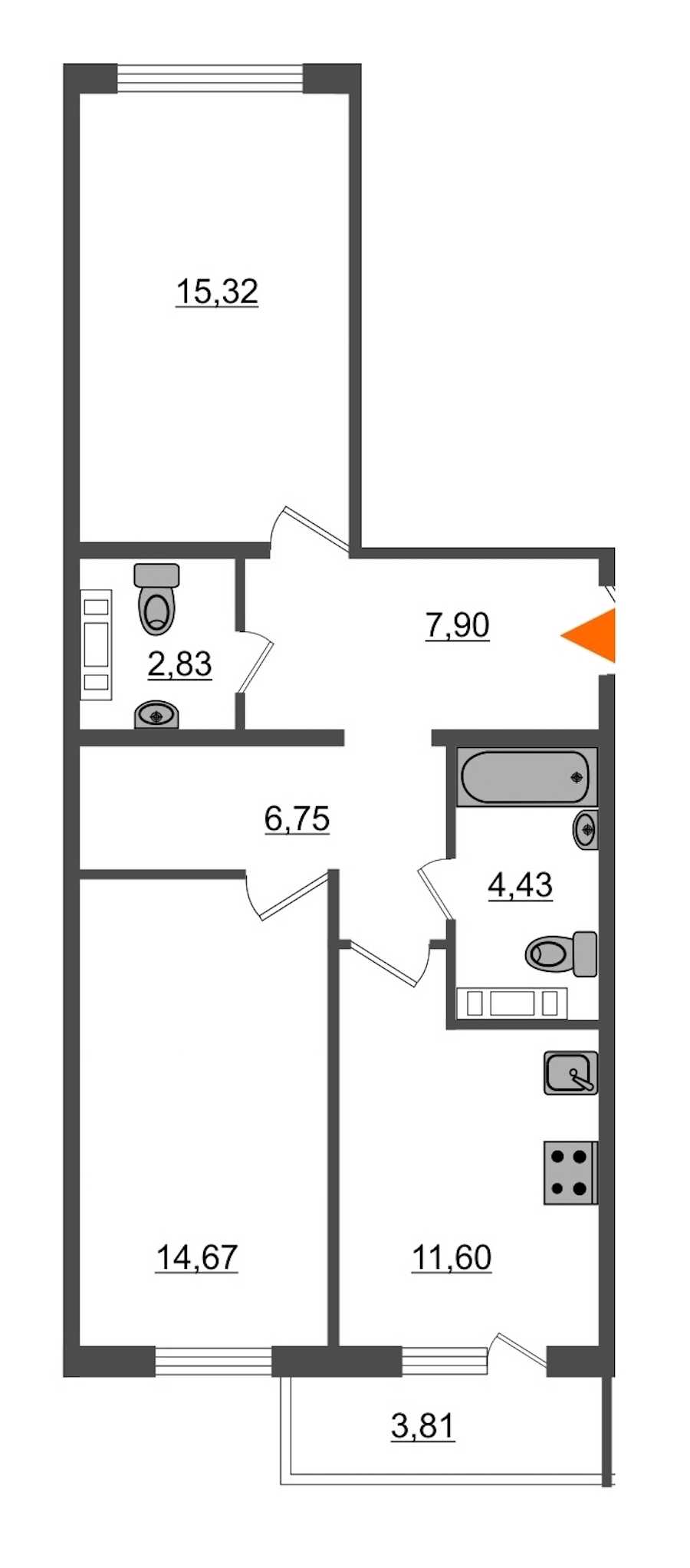 Двухкомнатная квартира в : площадь 64.64 м2 , этаж: 6 – купить в Санкт-Петербурге
